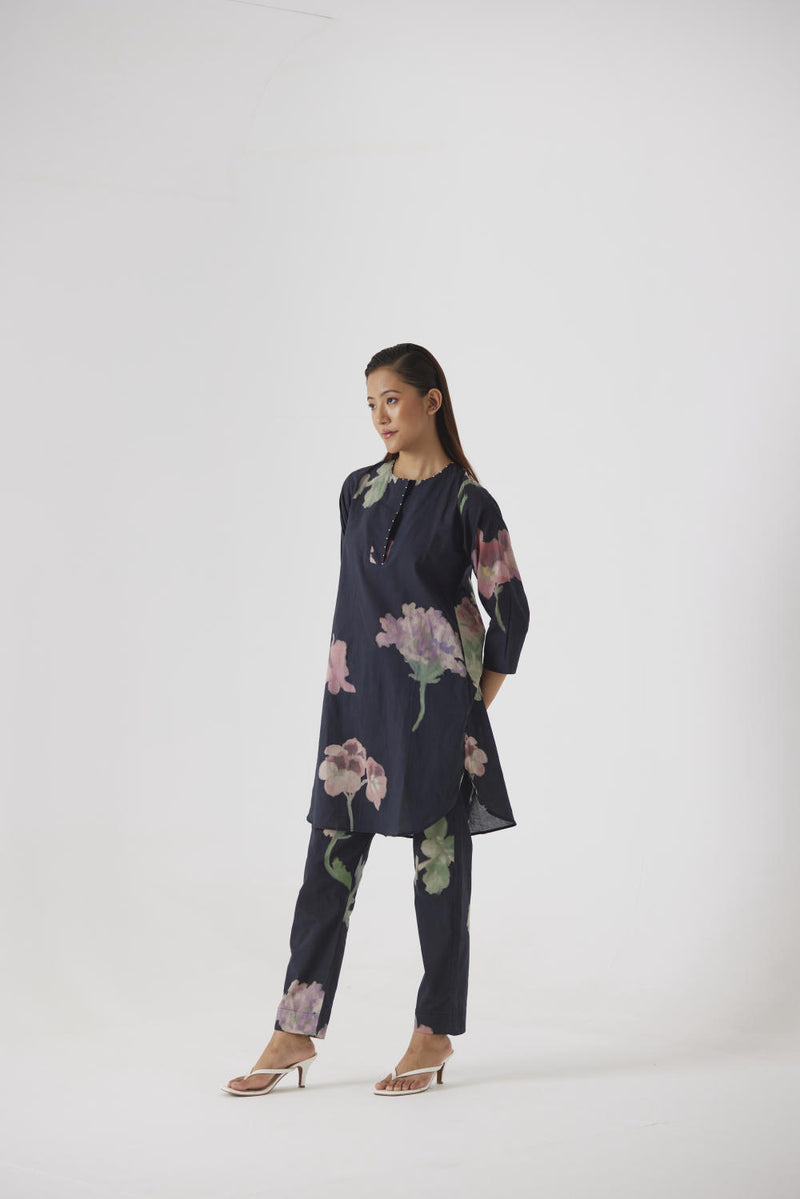 JULIET BLACK KURTA SET cotton by Yam in black color for women in Singapore