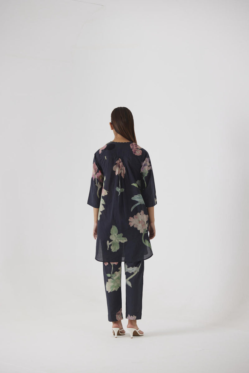 JULIET BLACK KURTA SET cotton by Yam in black color for women in Singapore