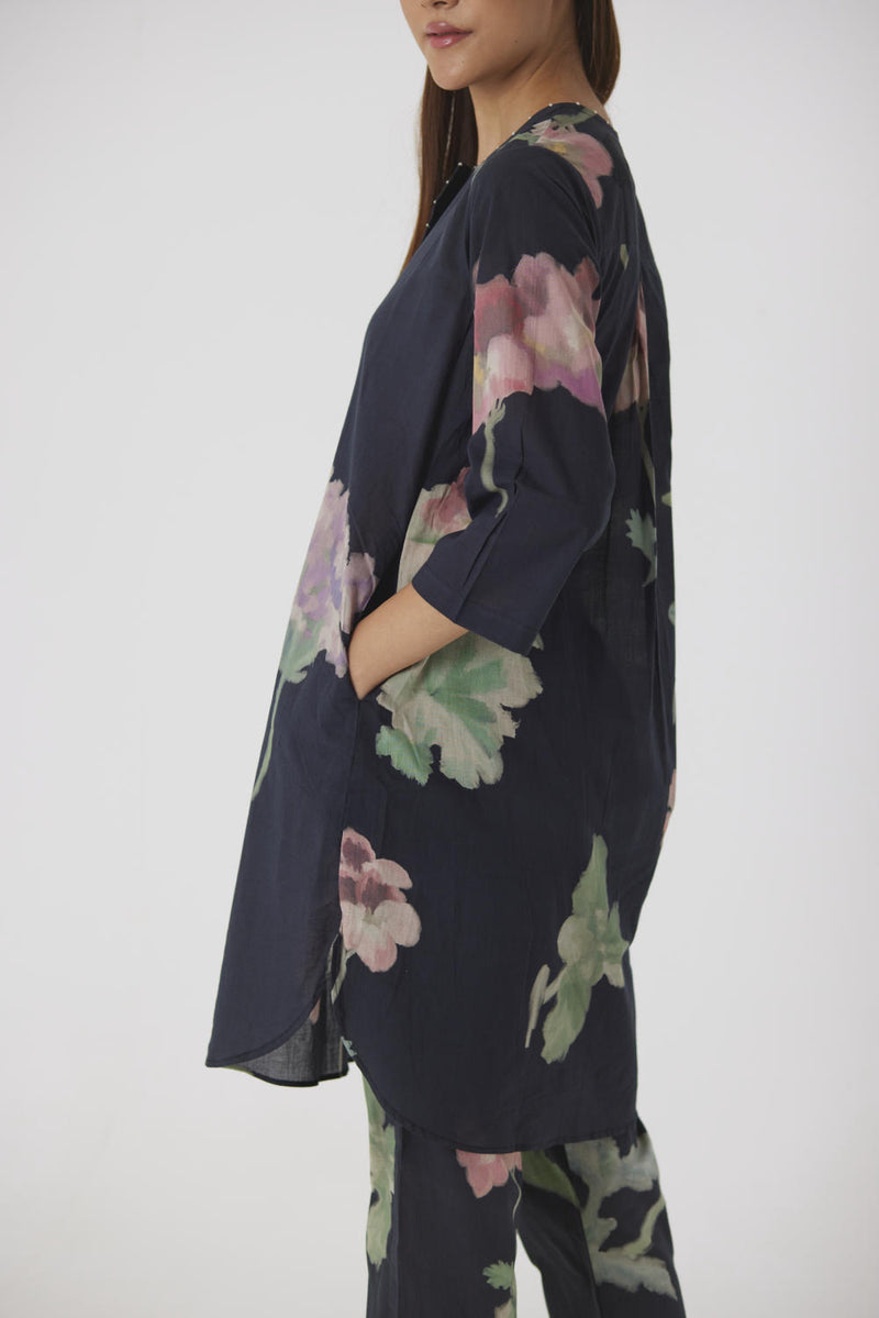 JULIET BLACK KURTA SET cotton by Yam in black color for women in Singapore