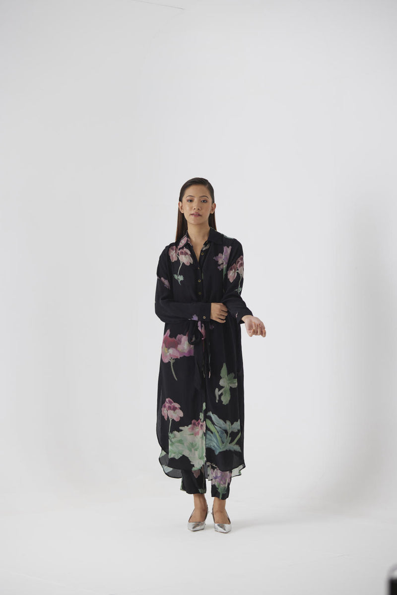 JULIET BLACK WRAP KURTA SET by Yam in black color for women in Singapore