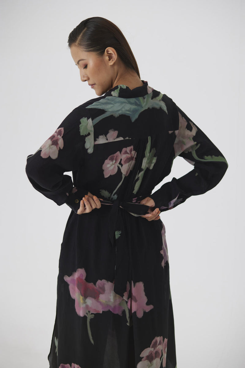 JULIET BLACK WRAP KURTA SET by Yam in black color for women in Singapore