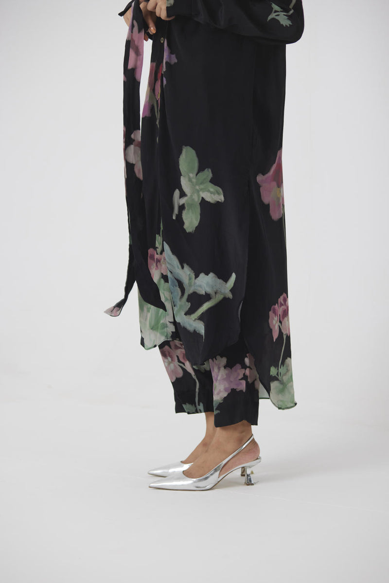 JULIET BLACK WRAP KURTA SET by Yam in black color for women in Singapore