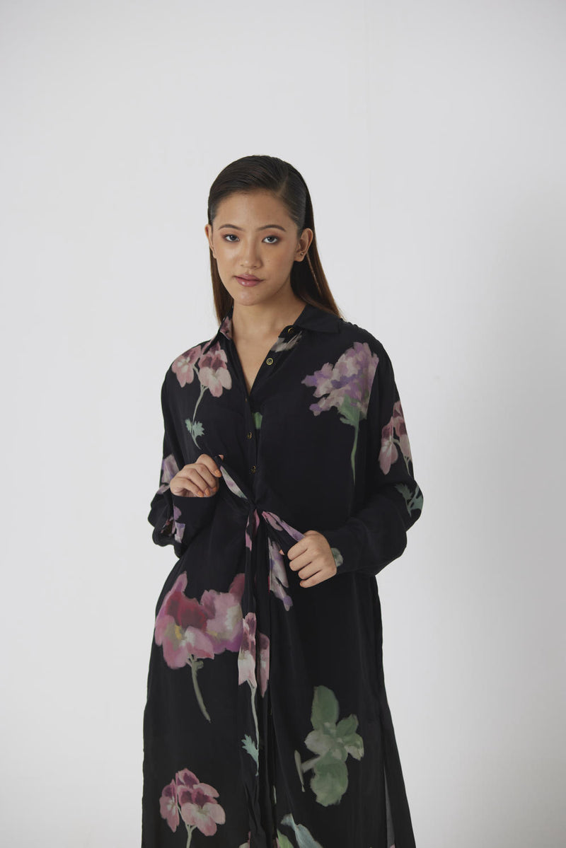 JULIET BLACK WRAP KURTA SET by Yam in black color for women in Singapore
