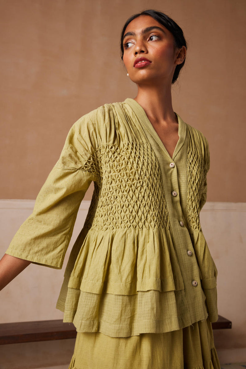 Jade top-Lime green cotton by CORD for women in Singapore