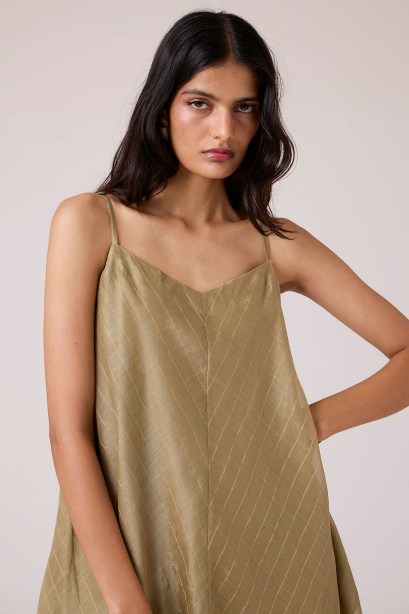 Jane Olive Handwoven Dress chanderi by The Summer House in olive color for women in Singapore