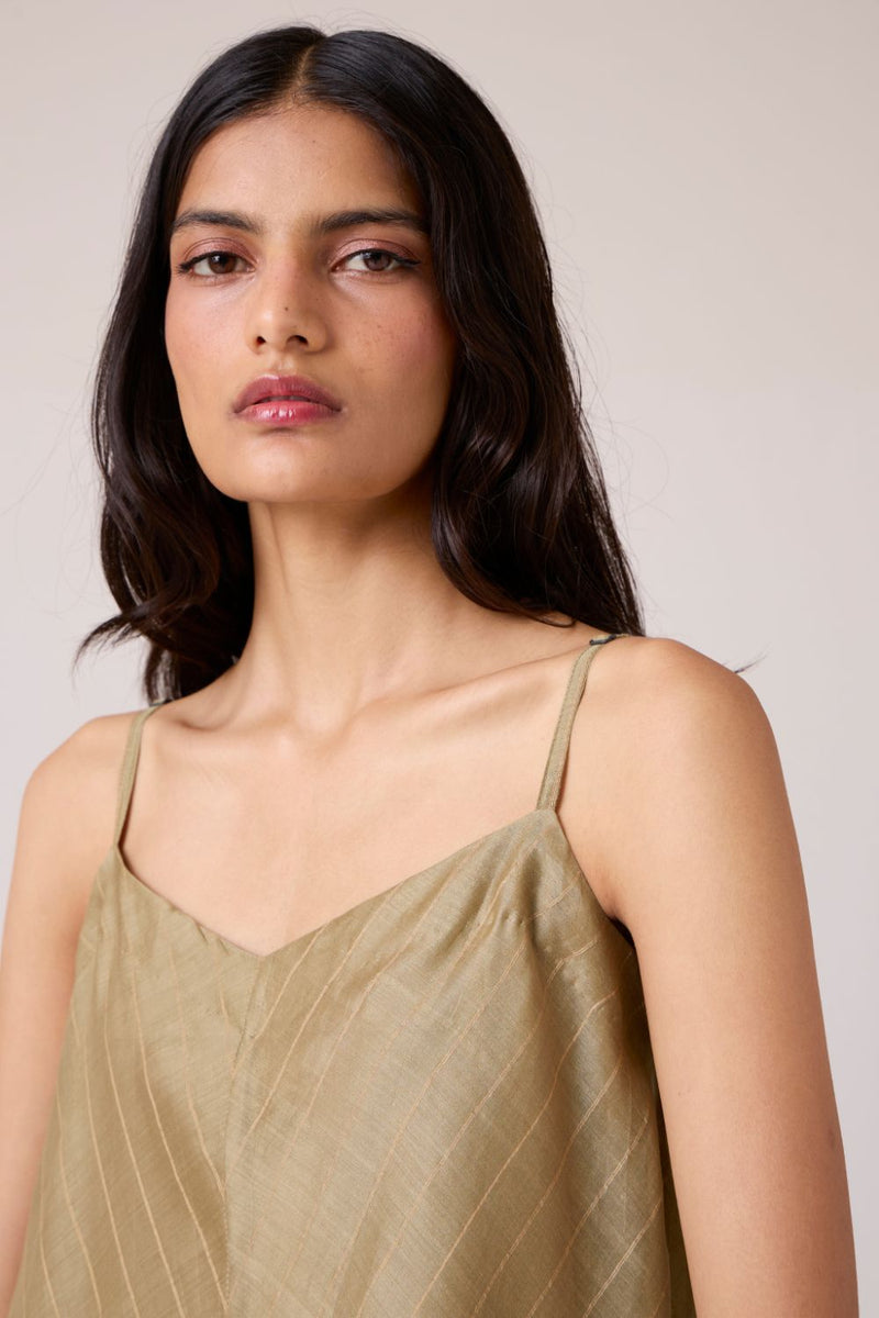 Jane Olive Handwoven Dress chanderi by The Summer House in olive color for women in Singapore