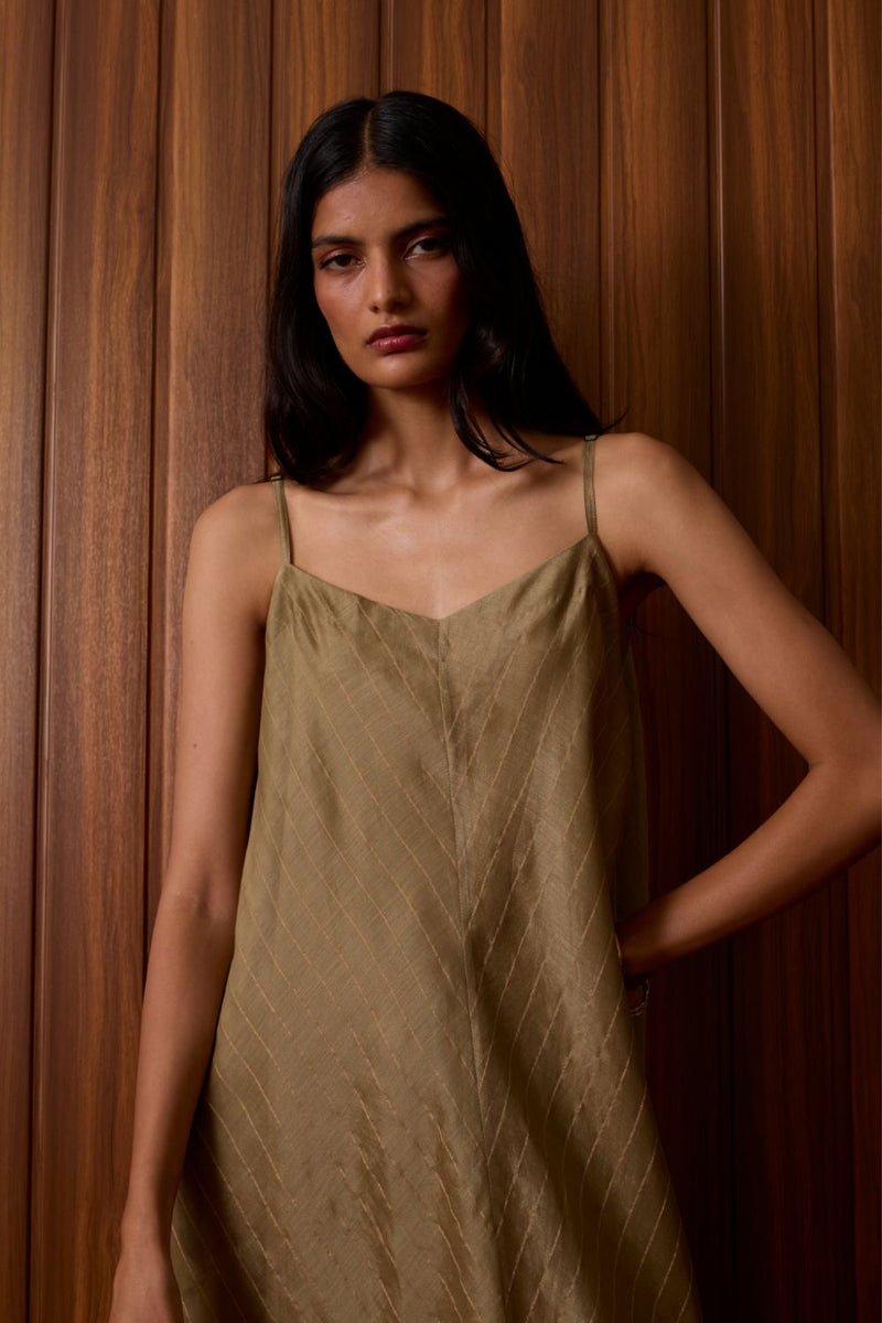 Jane Olive Handwoven Dress chanderi by The Summer House in olive color for women in Singapore