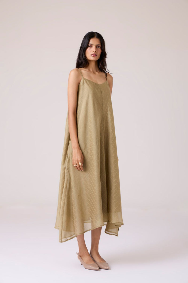 Jane Olive Handwoven Dress chanderi by The Summer House in olive color for women in Singapore