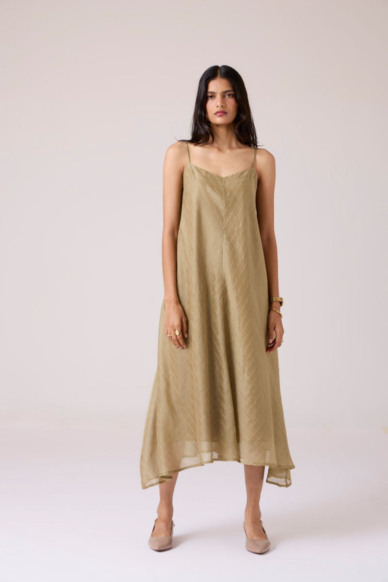 Jane Olive Handwoven Dress chanderi by The Summer House in olive color for women in Singapore