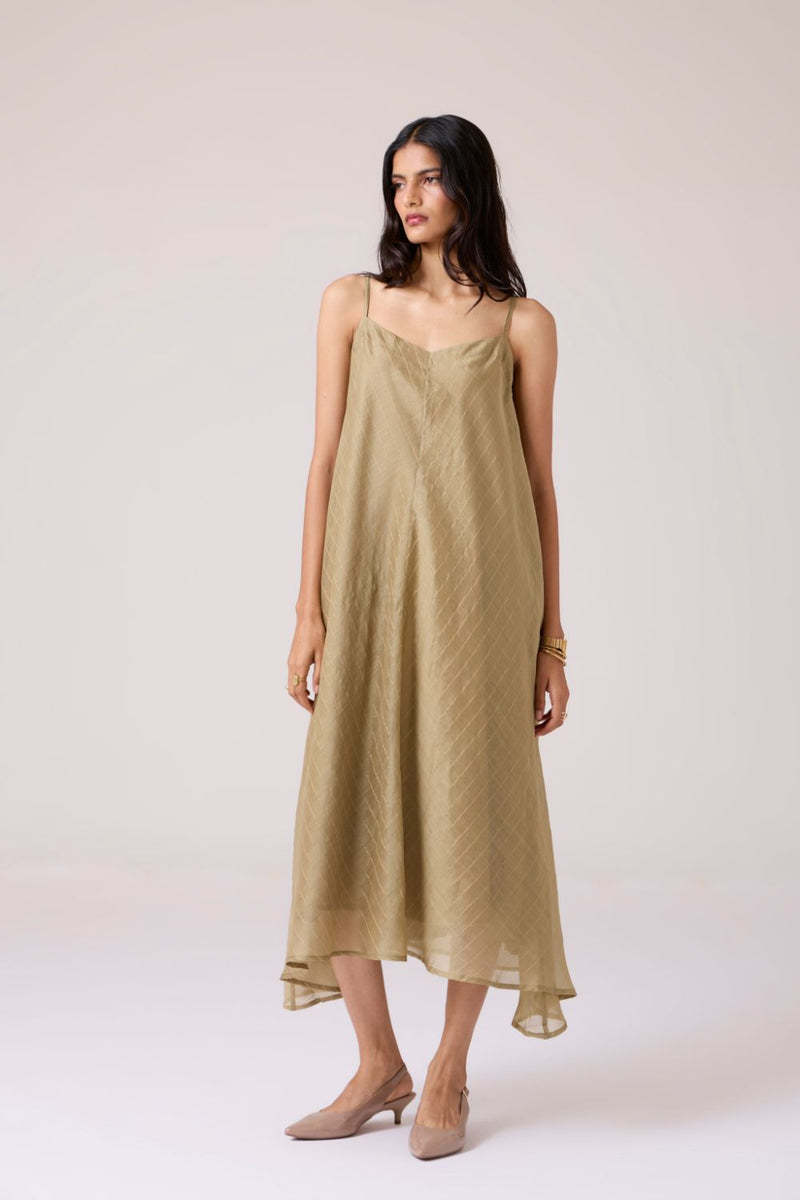 Jane Olive Handwoven Dress chanderi by The Summer House in olive color for women in Singapore