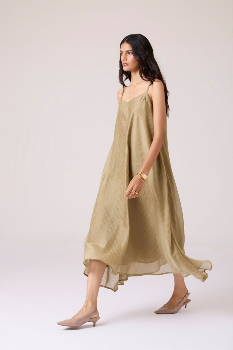 Jane Olive Handwoven Dress chanderi by The Summer House in olive color for women in Singapore