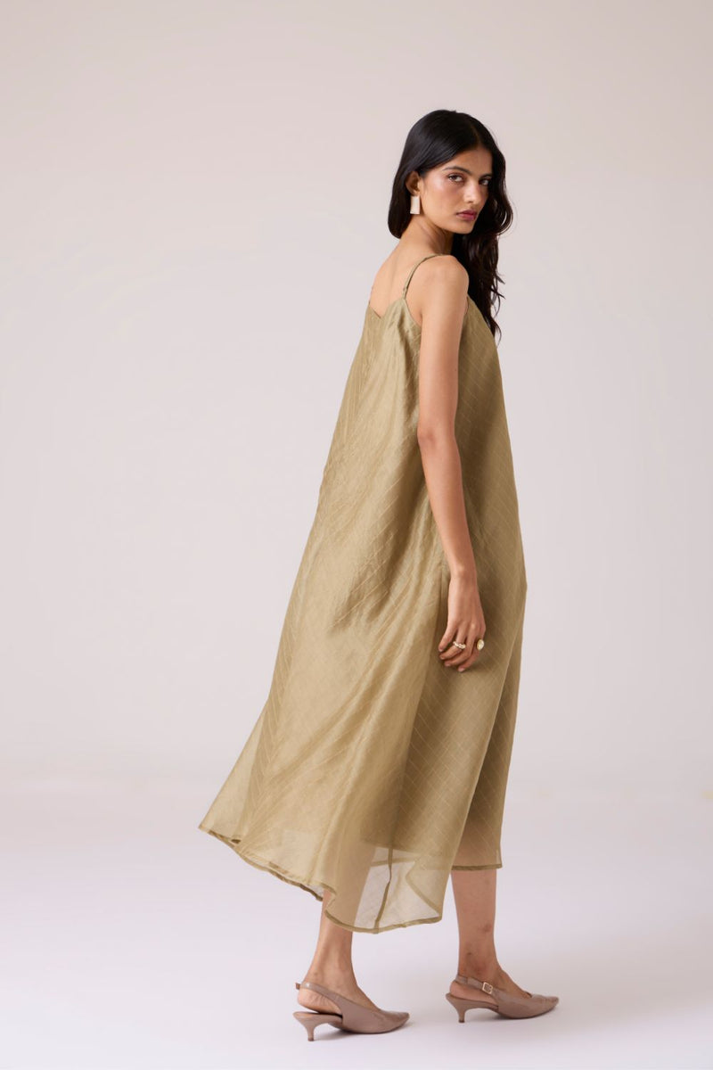 Jane Olive Handwoven Dress chanderi by The Summer House in olive color for women in Singapore