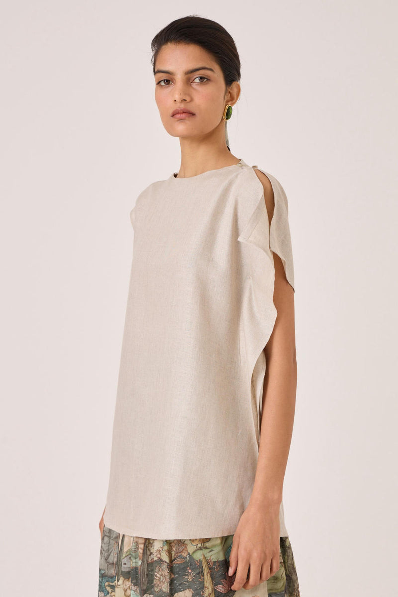 Janith Beige Linen Top linen by The Summer House in beige color for women in Singapore