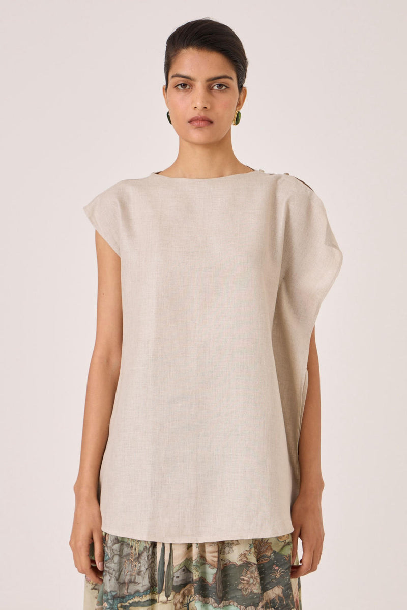 Janith Beige Linen Top linen by The Summer House in beige color for women in Singapore