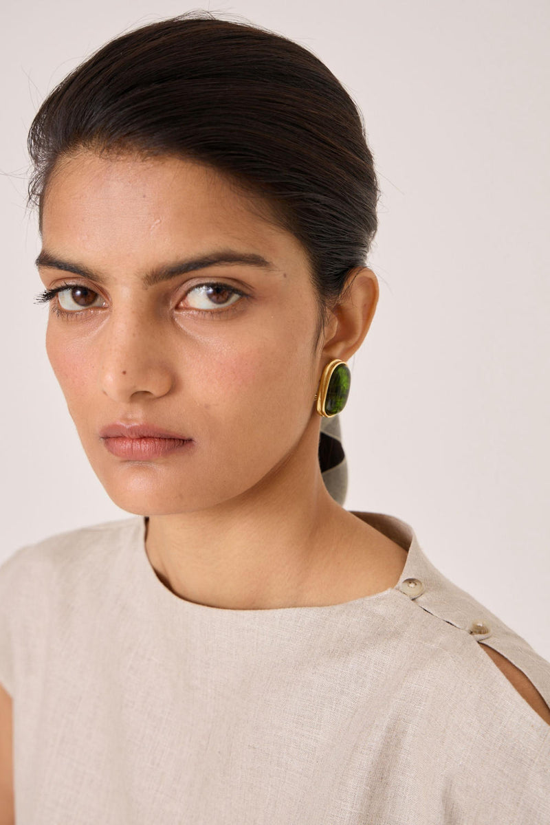 Janith Beige Linen Top linen by The Summer House in beige color for women in Singapore