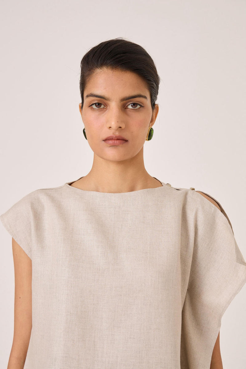 Janith Beige Linen Top linen by The Summer House in beige color for women in Singapore