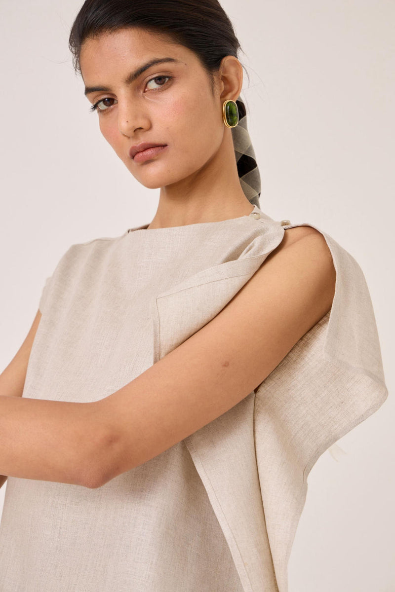 Janith Beige Linen Top linen by The Summer House in beige color for women in Singapore