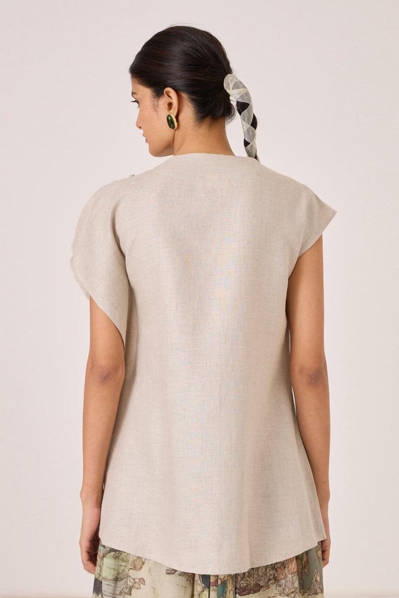 Janith Beige Linen Top linen by The Summer House in beige color for women in Singapore