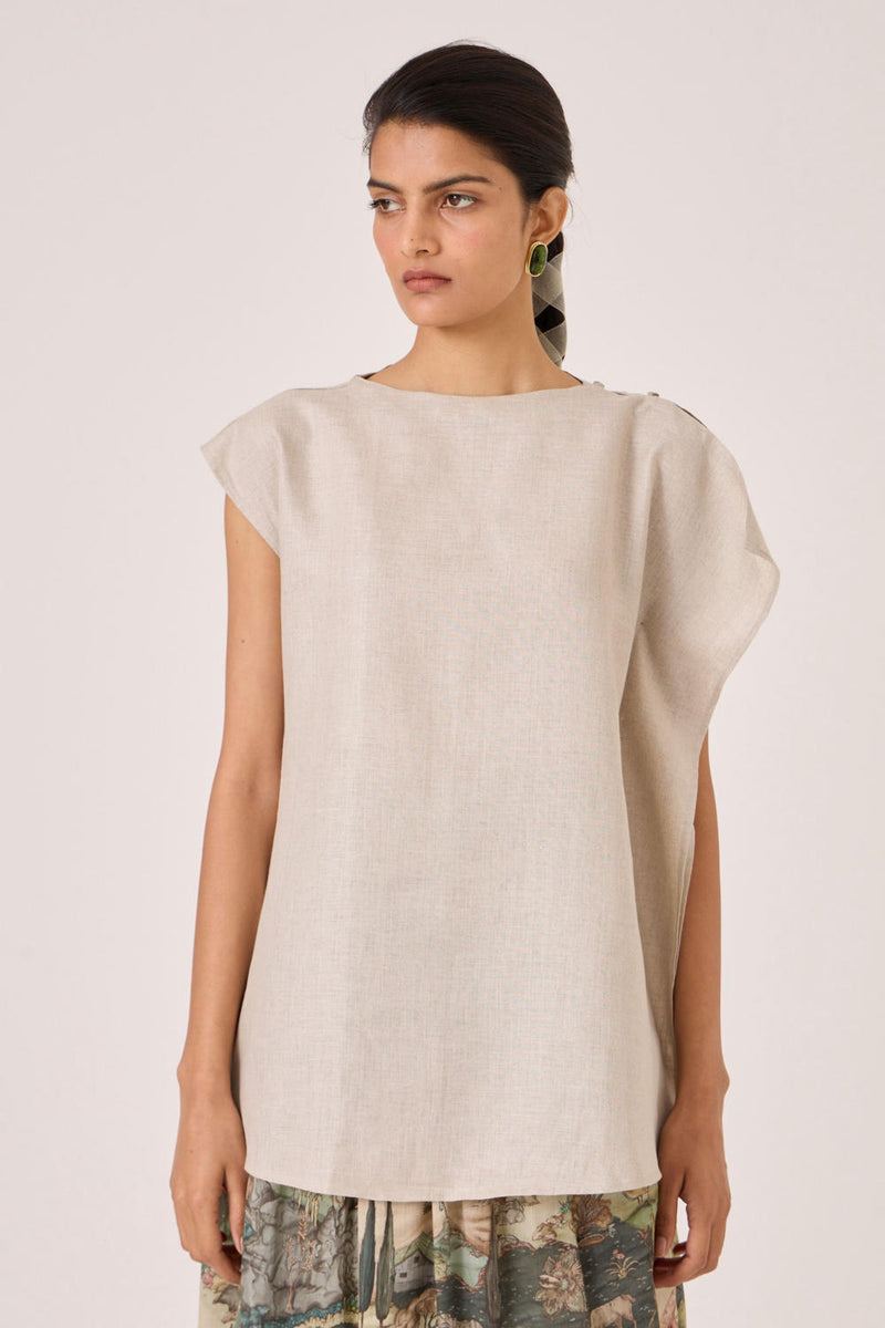 Janith Beige Linen Top linen by The Summer House in beige color for women in Singapore