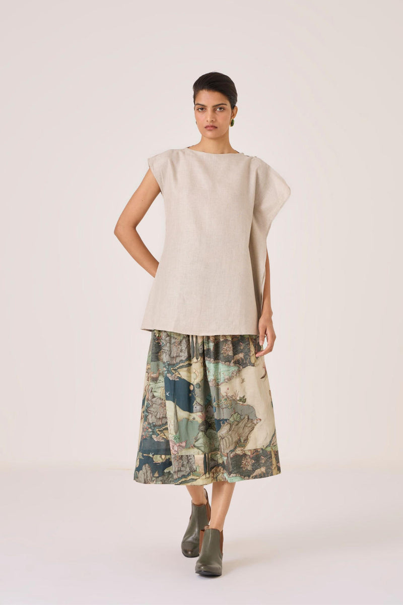 Janith Beige Linen Top linen by The Summer House in beige color for women in Singapore