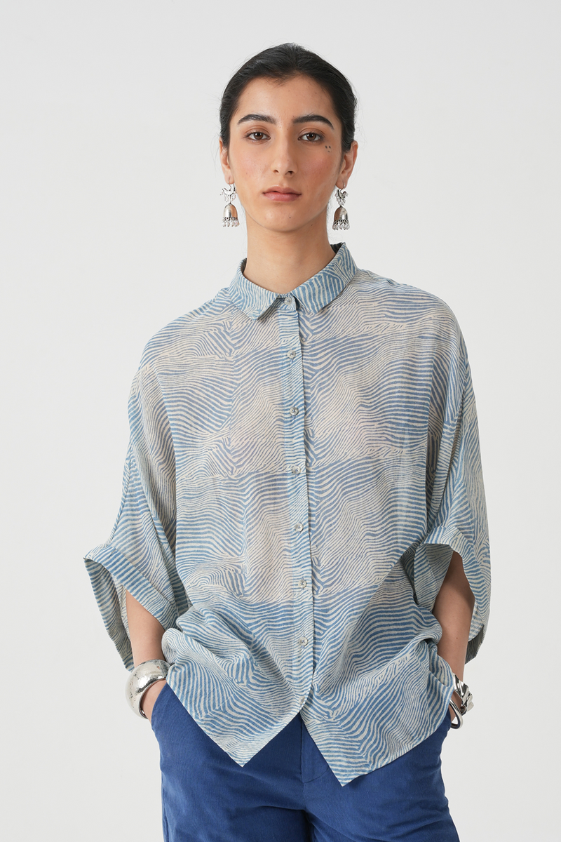 Jay Hand Printed Blue Shirt