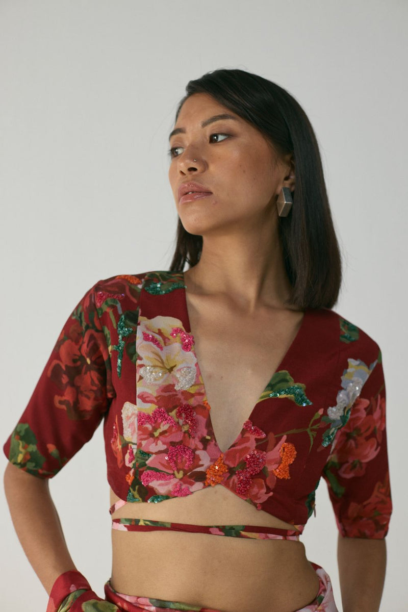 Jingle Embroidered Blouse by YAM in red color for women in Singapore