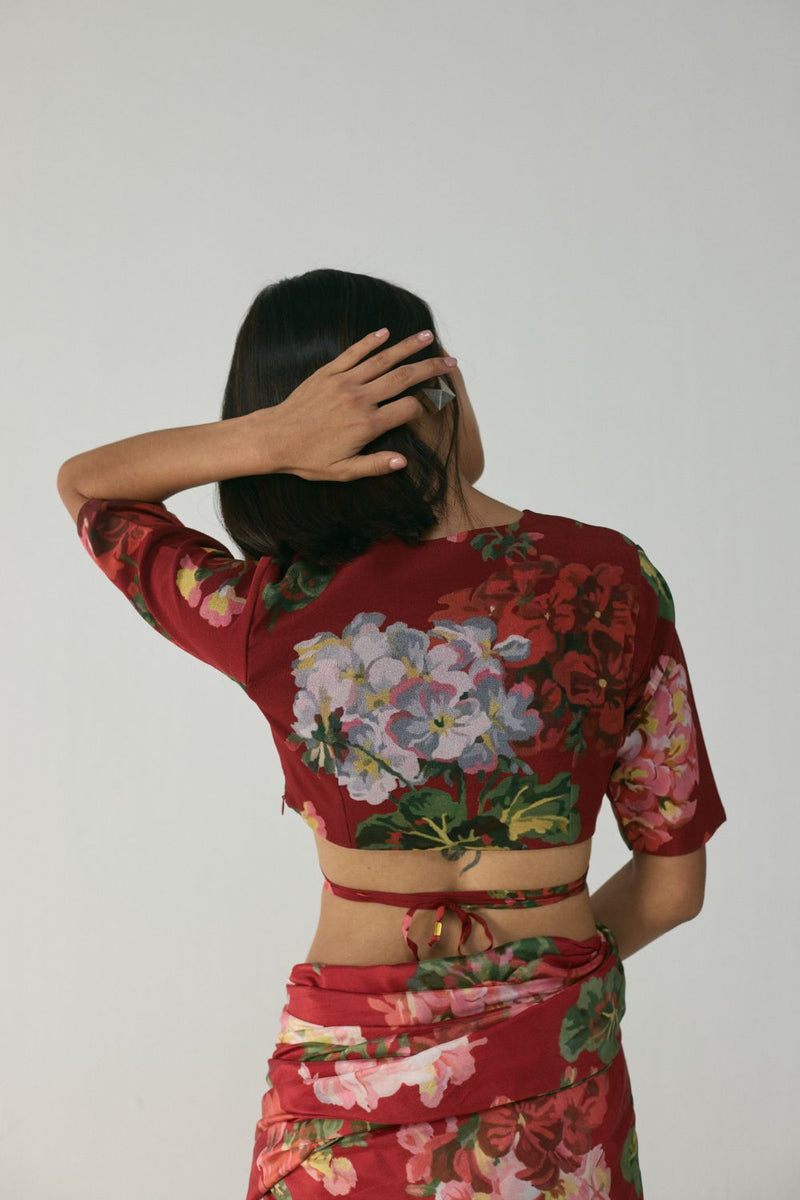 Jingle Embroidered Blouse by YAM in red color for women in Singapore