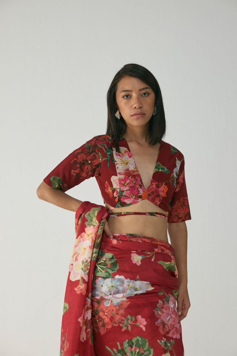 Jingle Embroidered Blouse by YAM in red color for women in Singapore