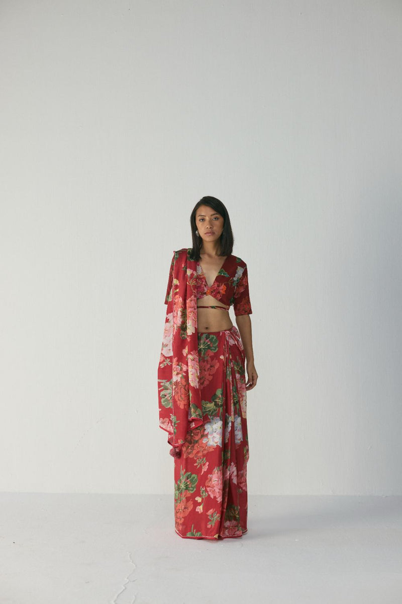 Jingle Embroidered Blouse by YAM in red color for women in Singapore