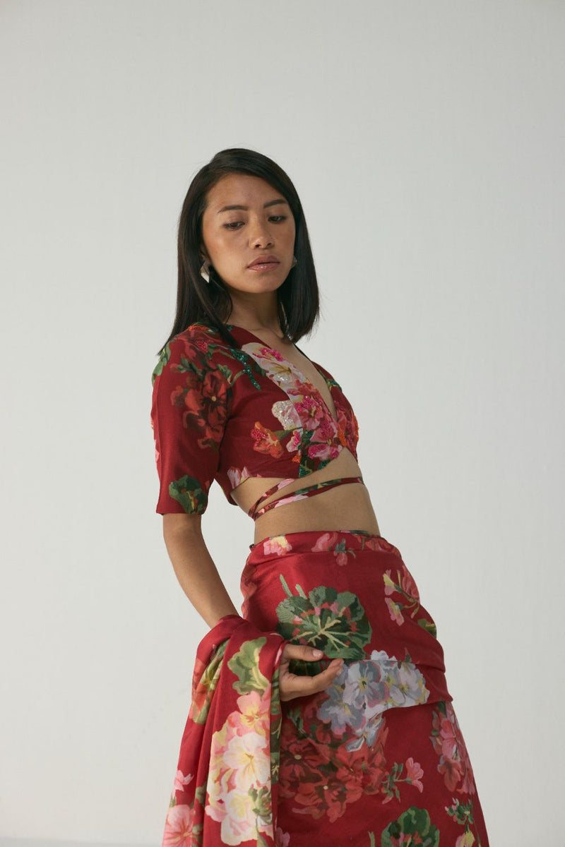 Jingle Embroidered Blouse by YAM in red color for women in Singapore