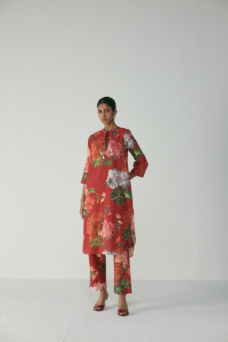 Jingle Long Kurta Set cotton by YAM in red color for women in Singapore