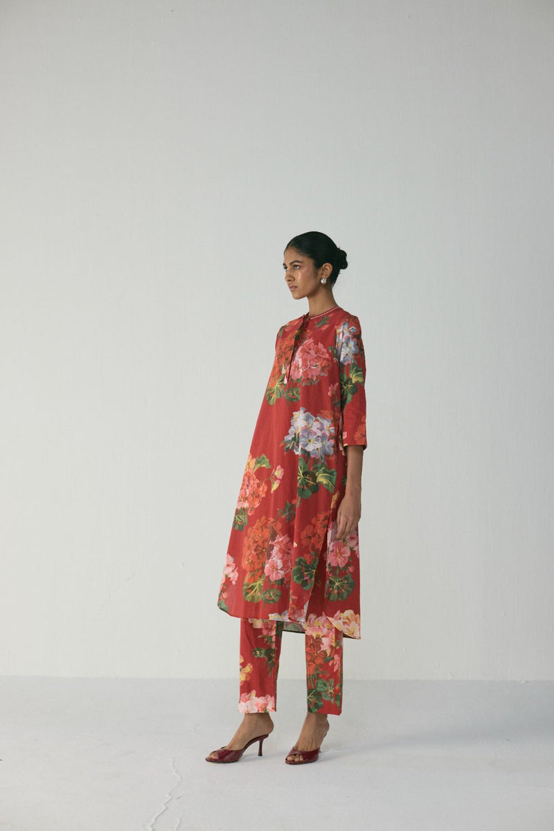 Jingle Long Kurta Set cotton by YAM in red color for women in Singapore