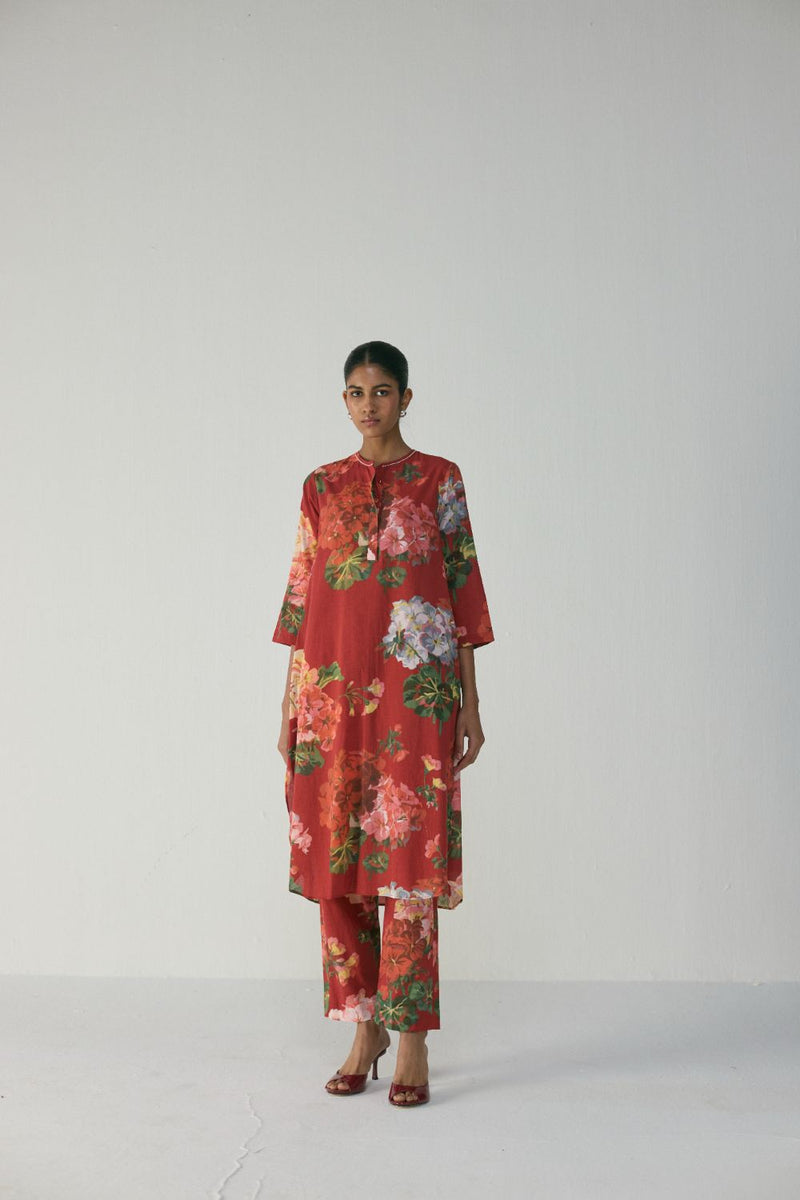 Jingle Long Kurta Set cotton by YAM in red color for women in Singapore