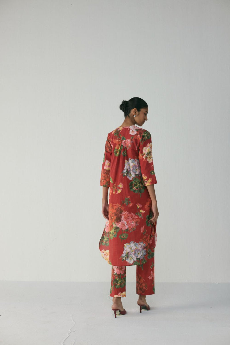 Jingle Long Kurta Set cotton by YAM in red color for women in Singapore