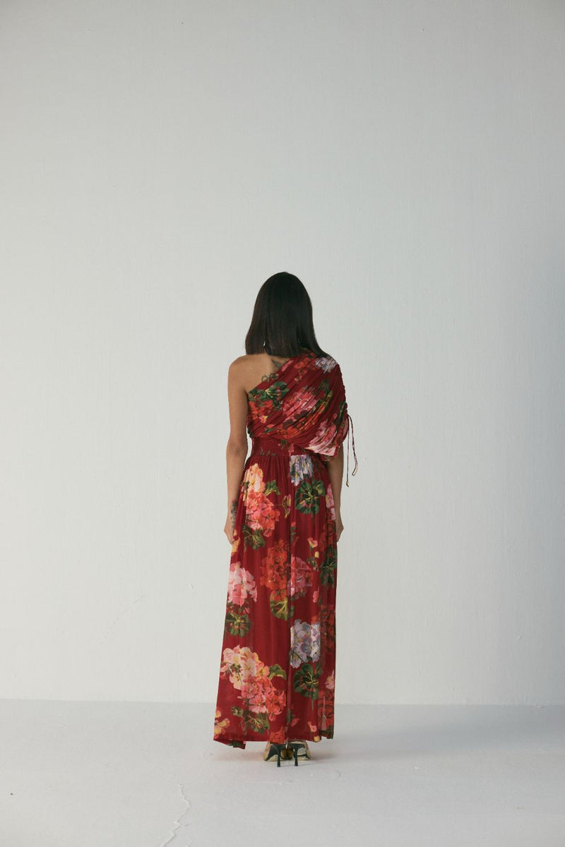 Jingle One Shoulder Dress by YAM in red color for women in Singapore