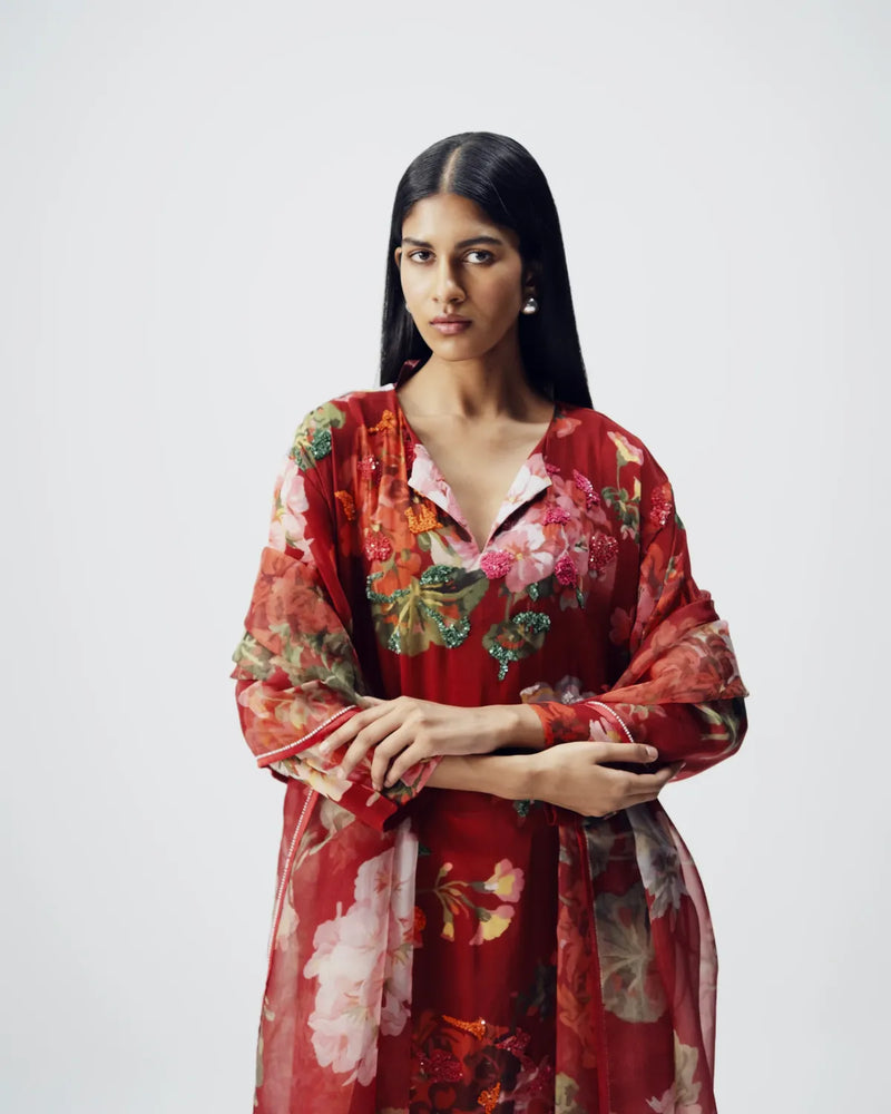 Jingle Organza Dupatta organza by YAM in red color for women in Singapore