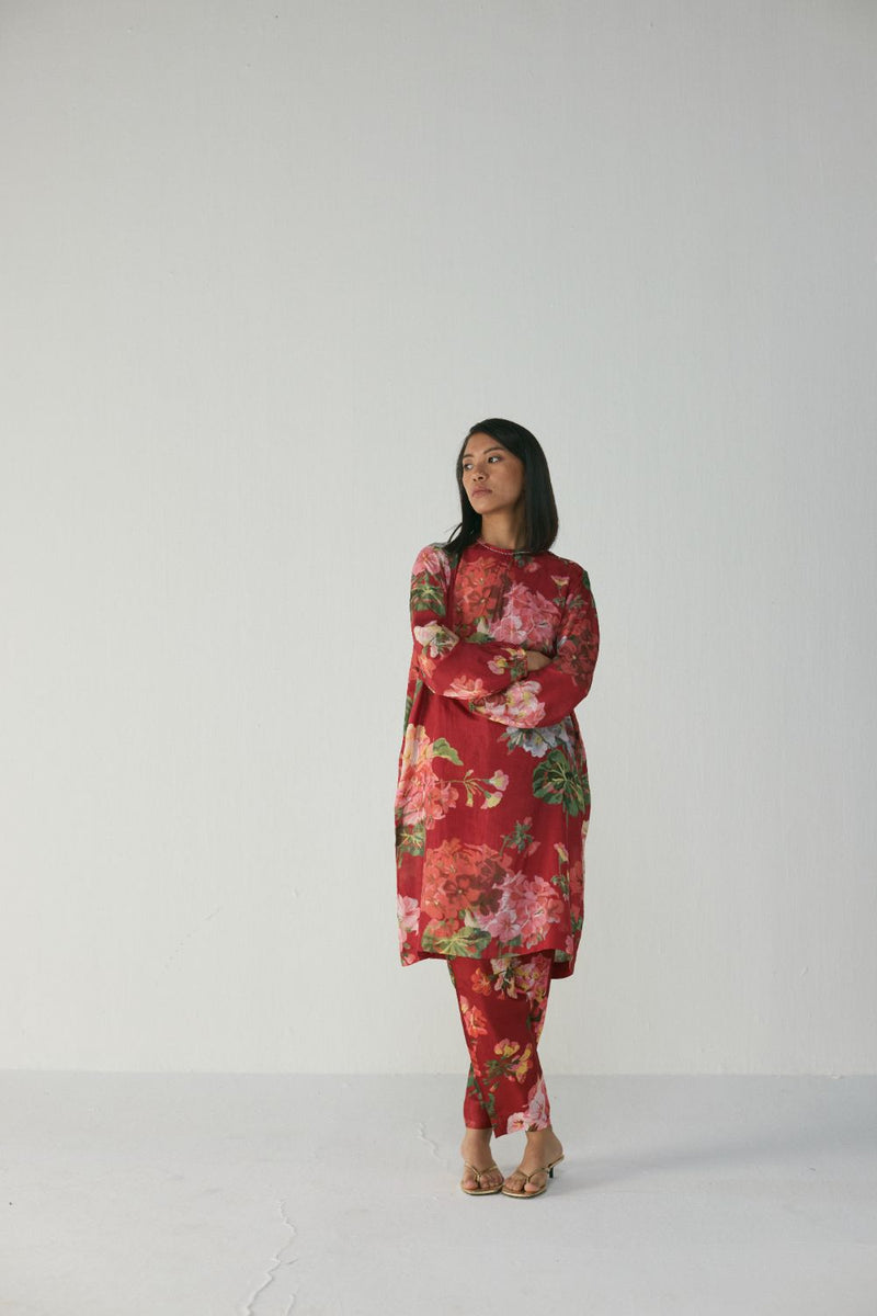 Jingle Silk Kurta Set silk by YAM in red color for women in Singapore