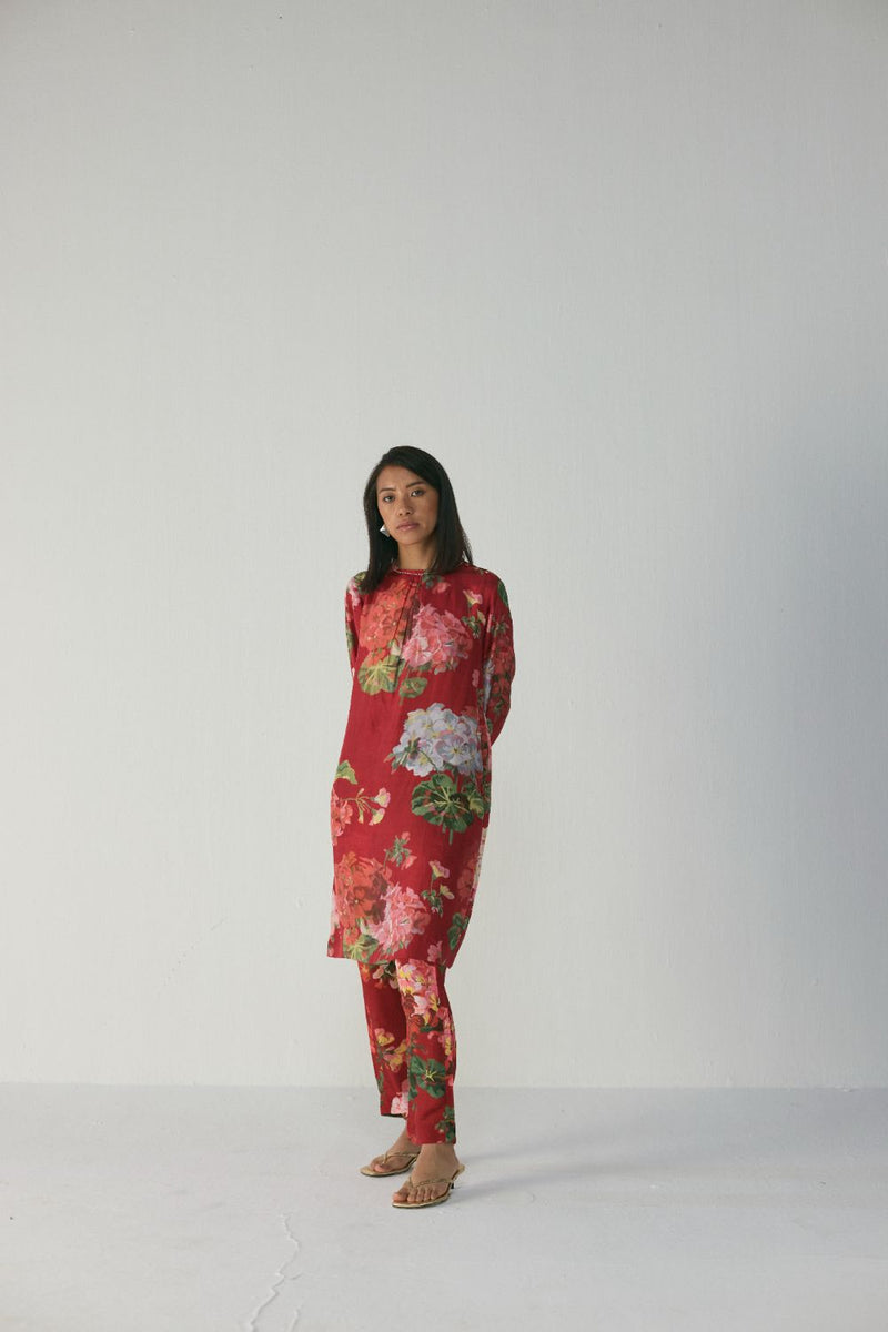 Jingle Silk Kurta Set silk by YAM in red color for women in Singapore