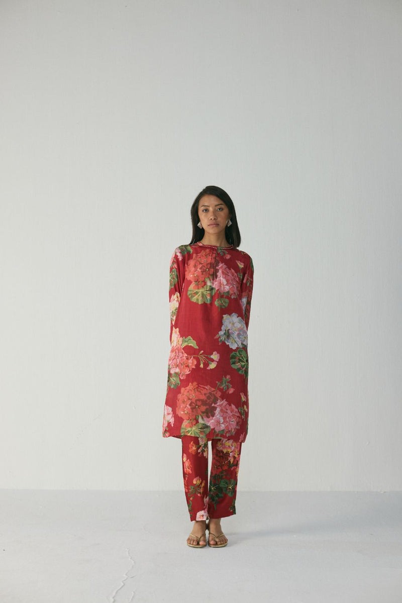 Jingle Silk Kurta Set silk by YAM in red color for women in Singapore
