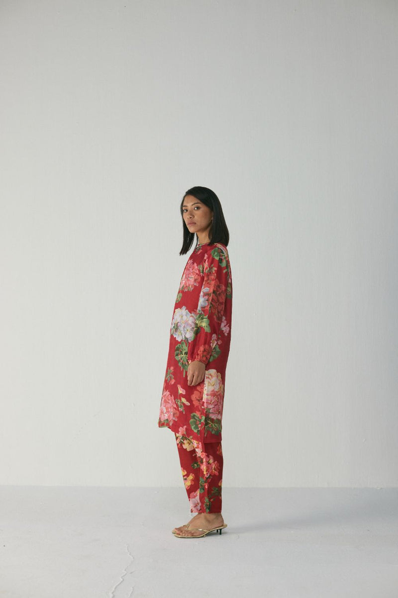 Jingle Silk Kurta Set silk by YAM in red color for women in Singapore