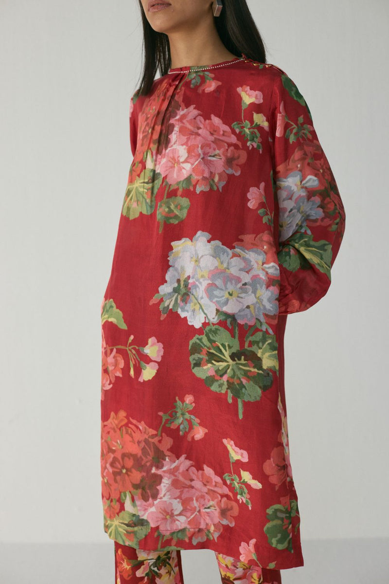 Jingle Silk Kurta Set silk by YAM in red color for women in Singapore