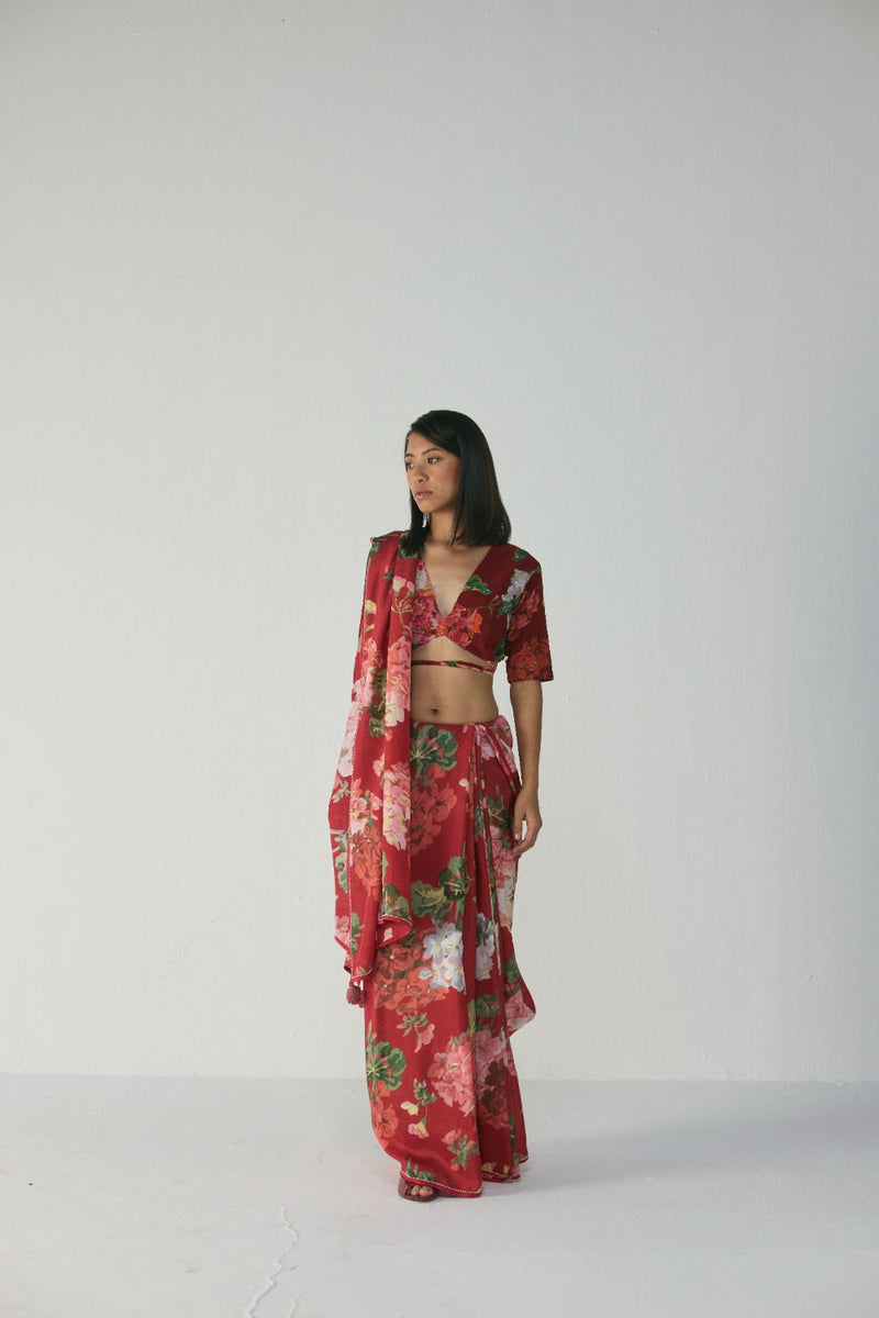 Jingle Silk Saree silk by YAM in red color for women in Singapore