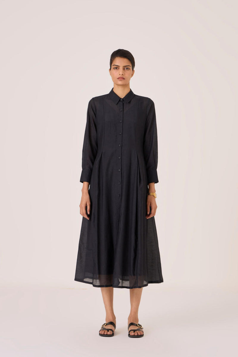 Jini Black Shirt Dress silk by The Summer House in black color for women in Singapore