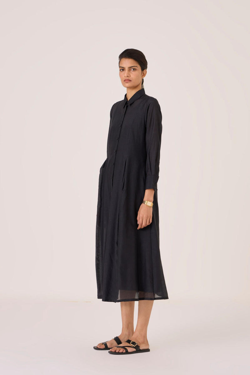 Jini Black Shirt Dress silk by The Summer House in black color for women in Singapore