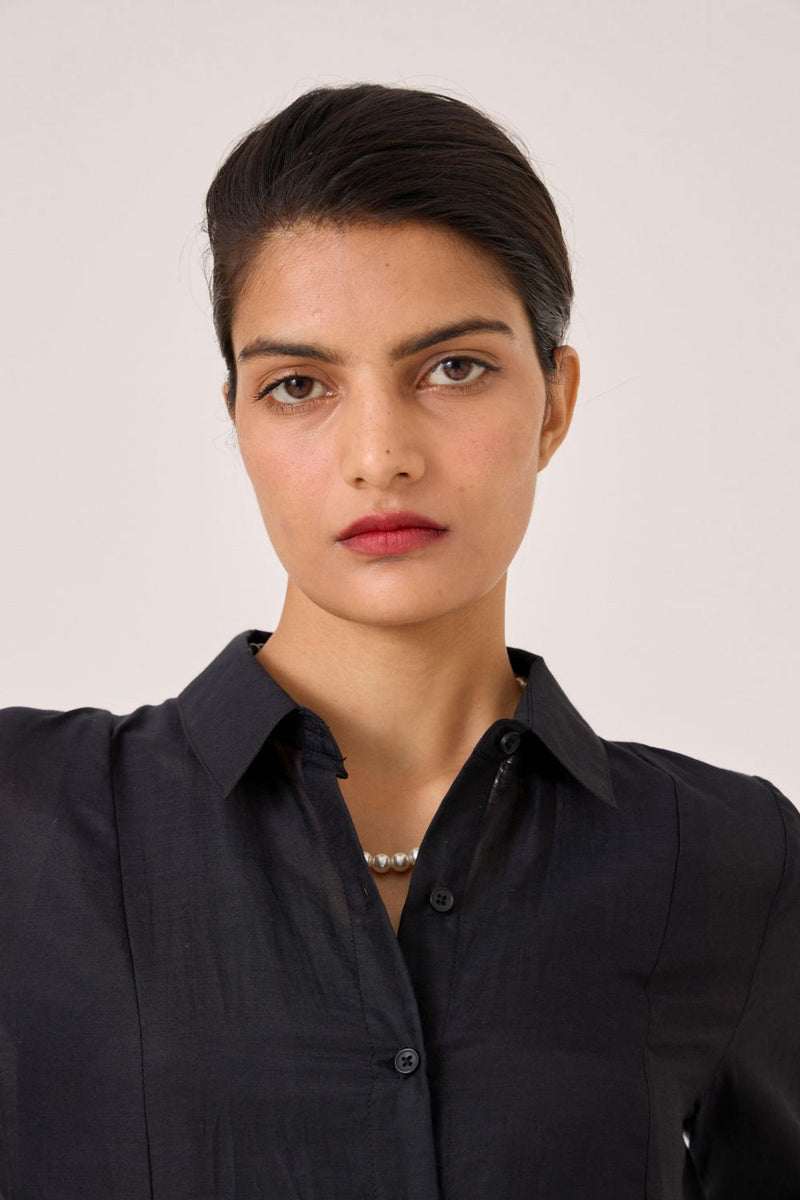 Jini Black Shirt Dress silk by The Summer House in black color for women in Singapore
