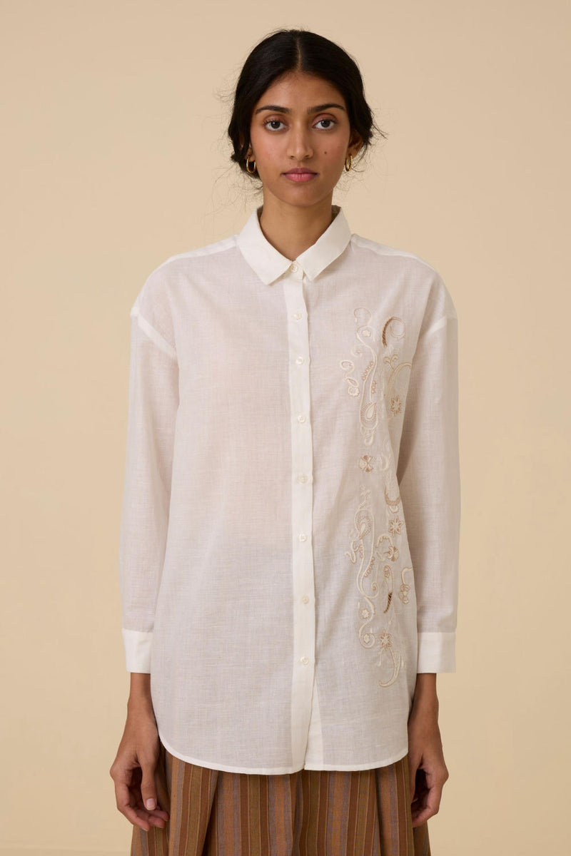 Joyce Embroidered handwoven shirt cotton by The Summer House in white color for women in Singapore