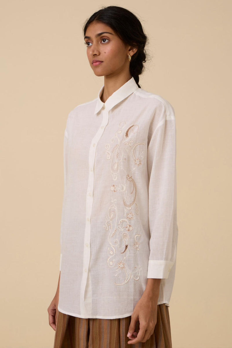 Joyce Embroidered handwoven shirt cotton by The Summer House in white color for women in Singapore