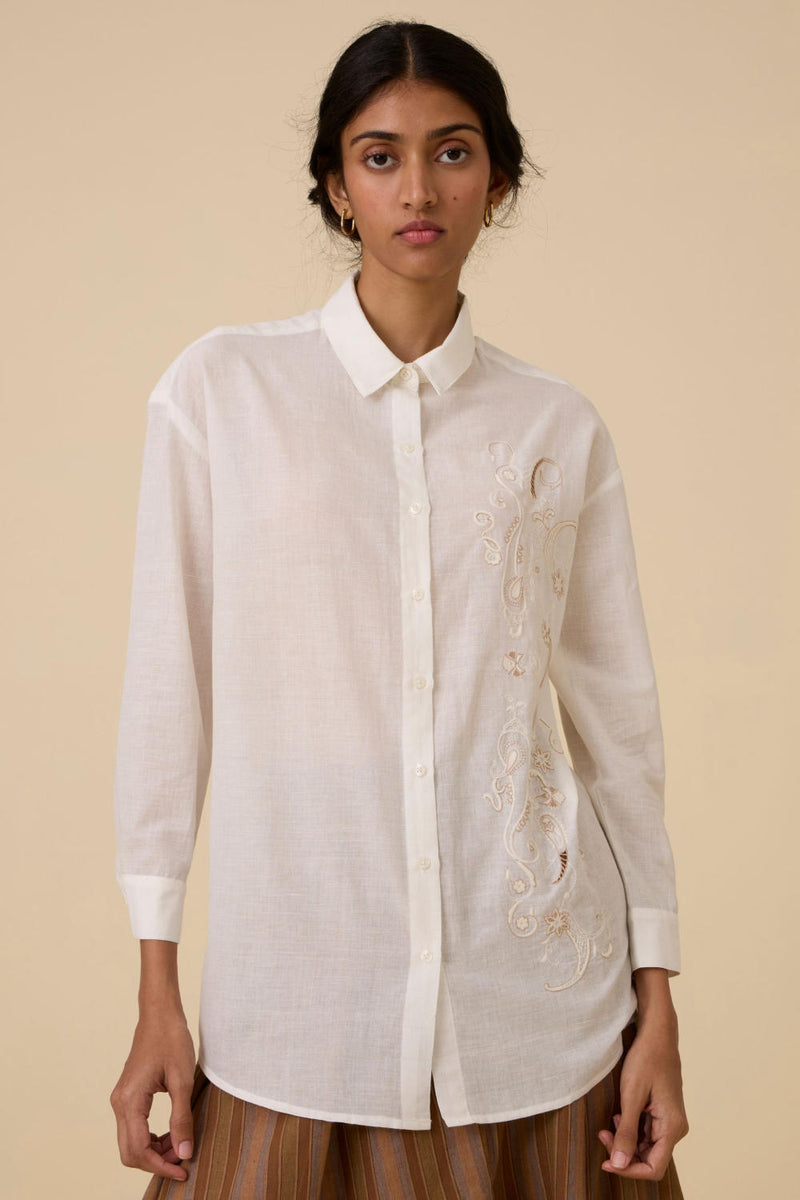 Joyce Embroidered handwoven shirt cotton by The Summer House in white color for women in Singapore