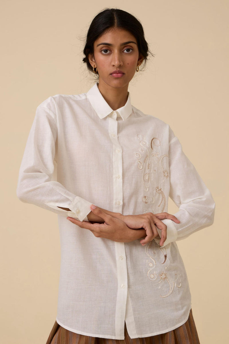 Joyce Embroidered handwoven shirt cotton by The Summer House in white color for women in Singapore