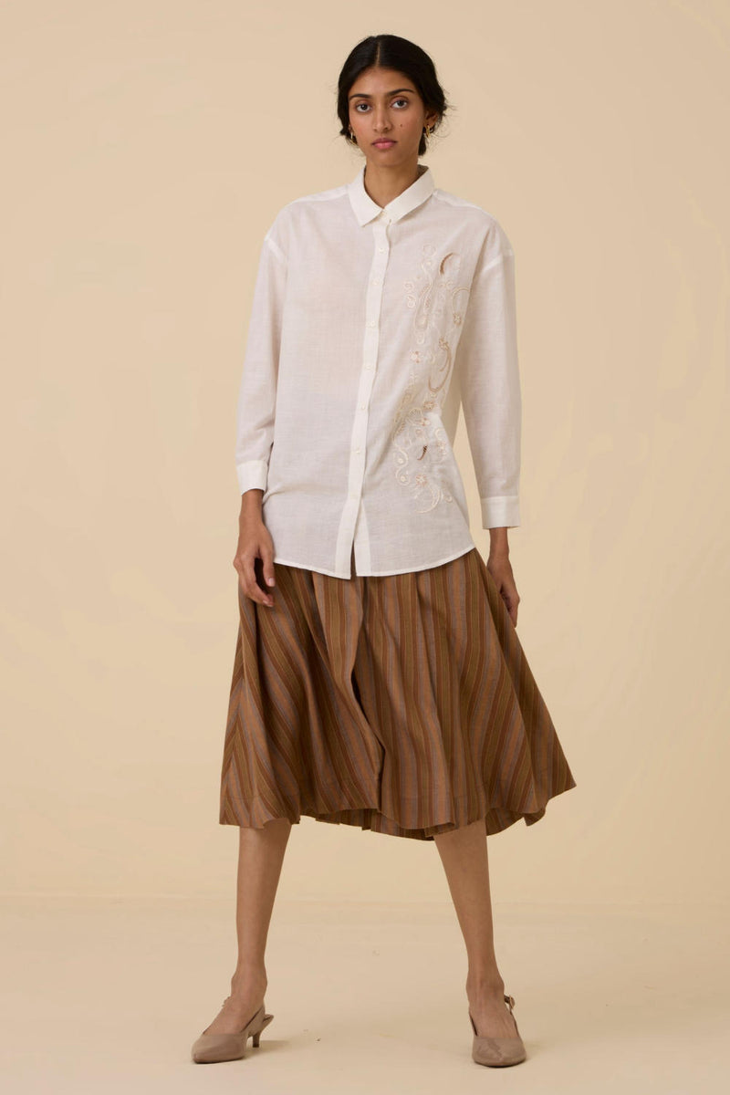 Joyce Embroidered handwoven shirt cotton by The Summer House in white color for women in Singapore